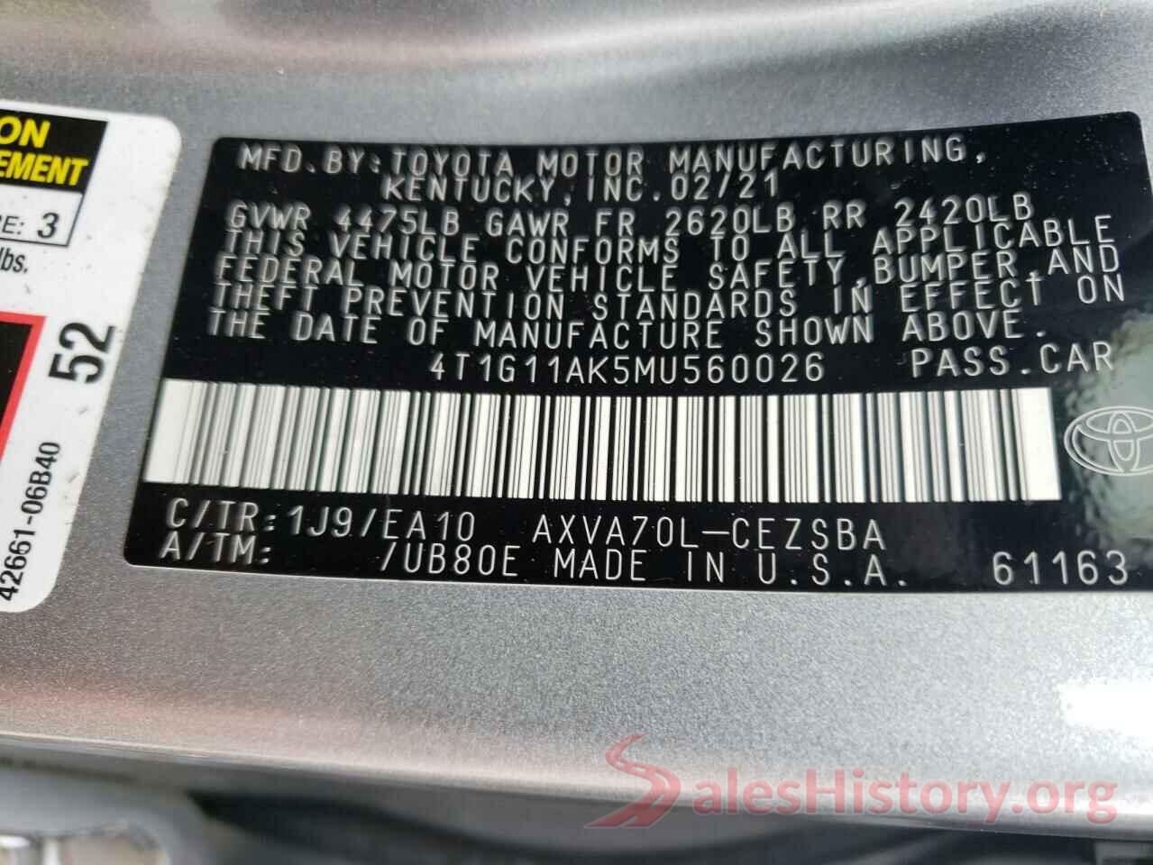 4T1G11AK5MU560026 2021 TOYOTA CAMRY