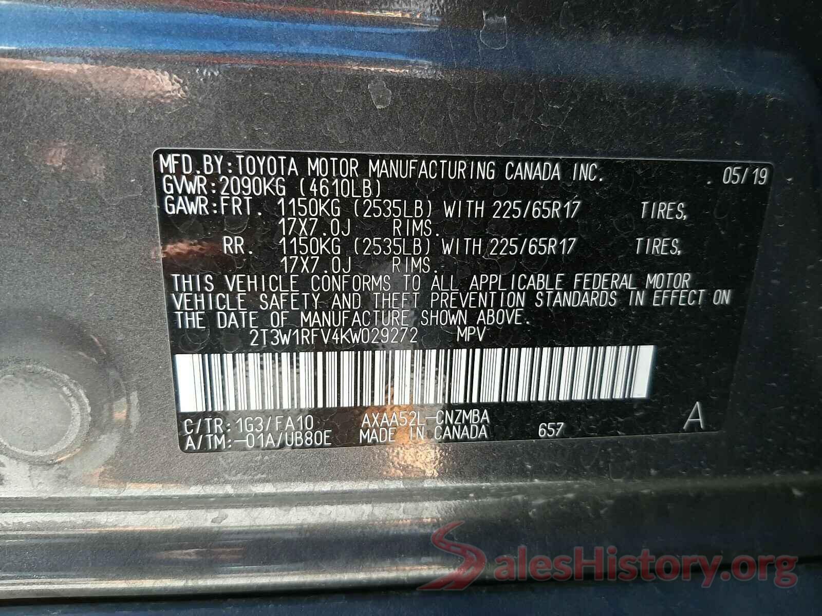 2T3W1RFV4KW029272 2019 TOYOTA RAV4