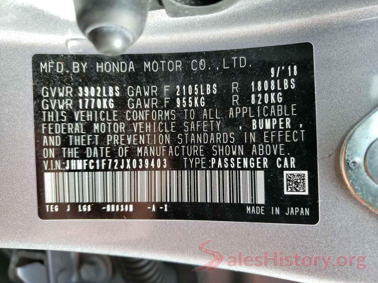 JHMFC1F72JX039403 2018 HONDA CIVIC