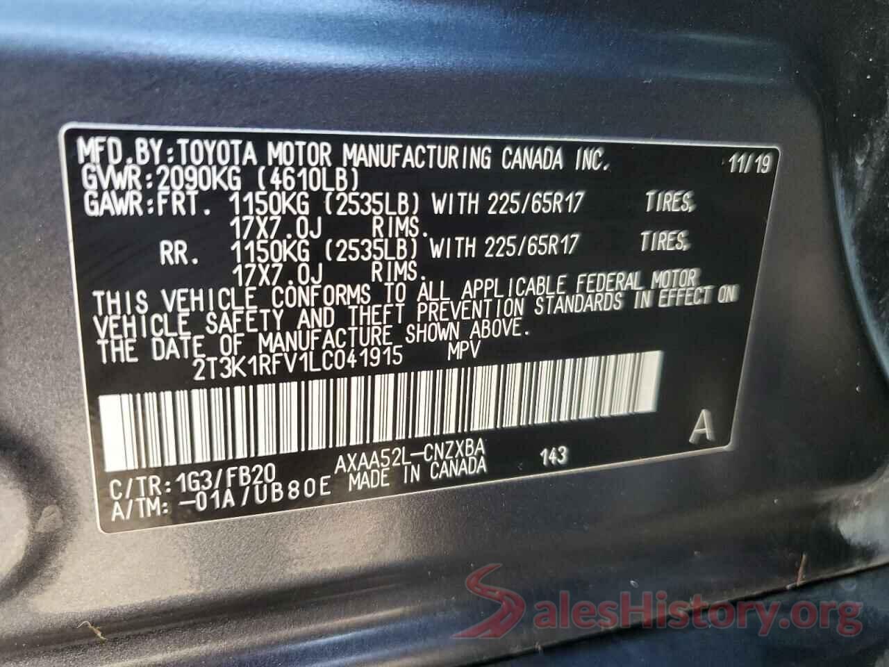 2T3K1RFV1LC041915 2020 TOYOTA RAV4