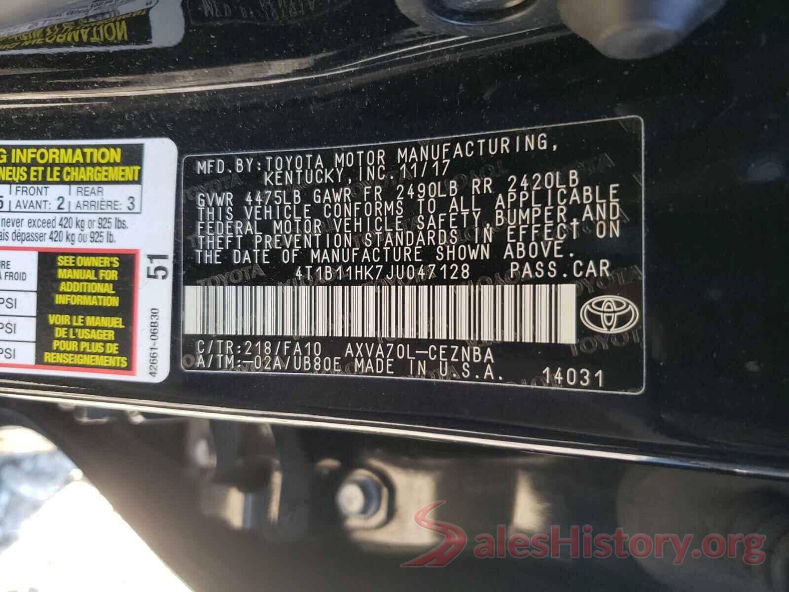 4T1B11HK7JU047128 2018 TOYOTA CAMRY