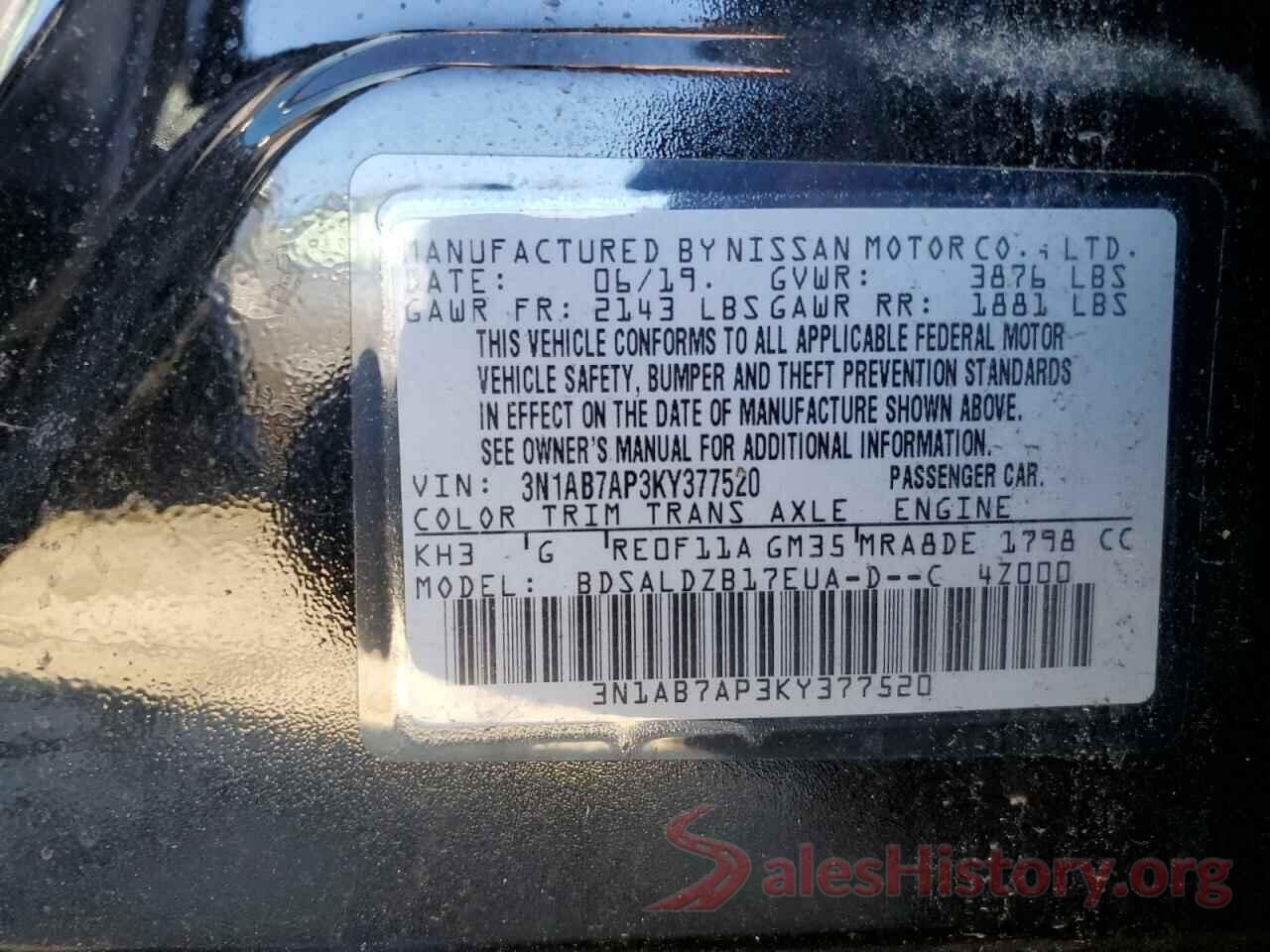 3N1AB7AP3KY377520 2019 NISSAN SENTRA