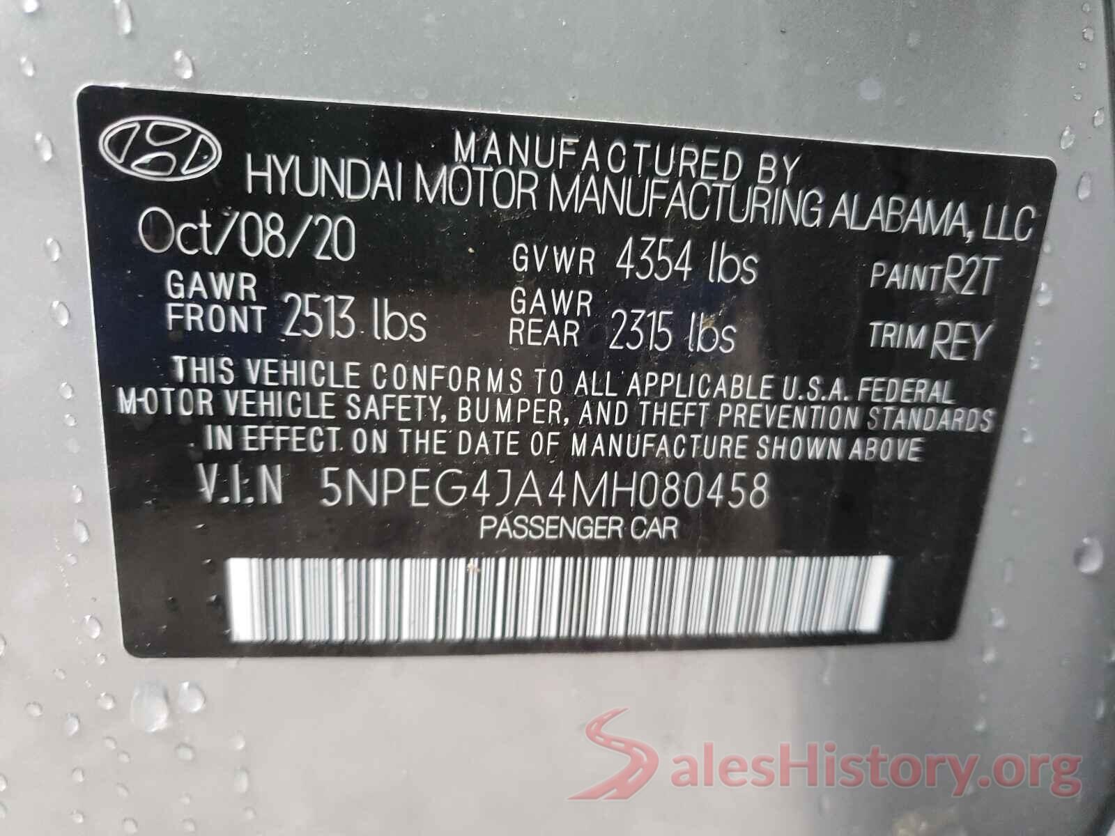 5NPEG4JA4MH080458 2021 HYUNDAI SONATA