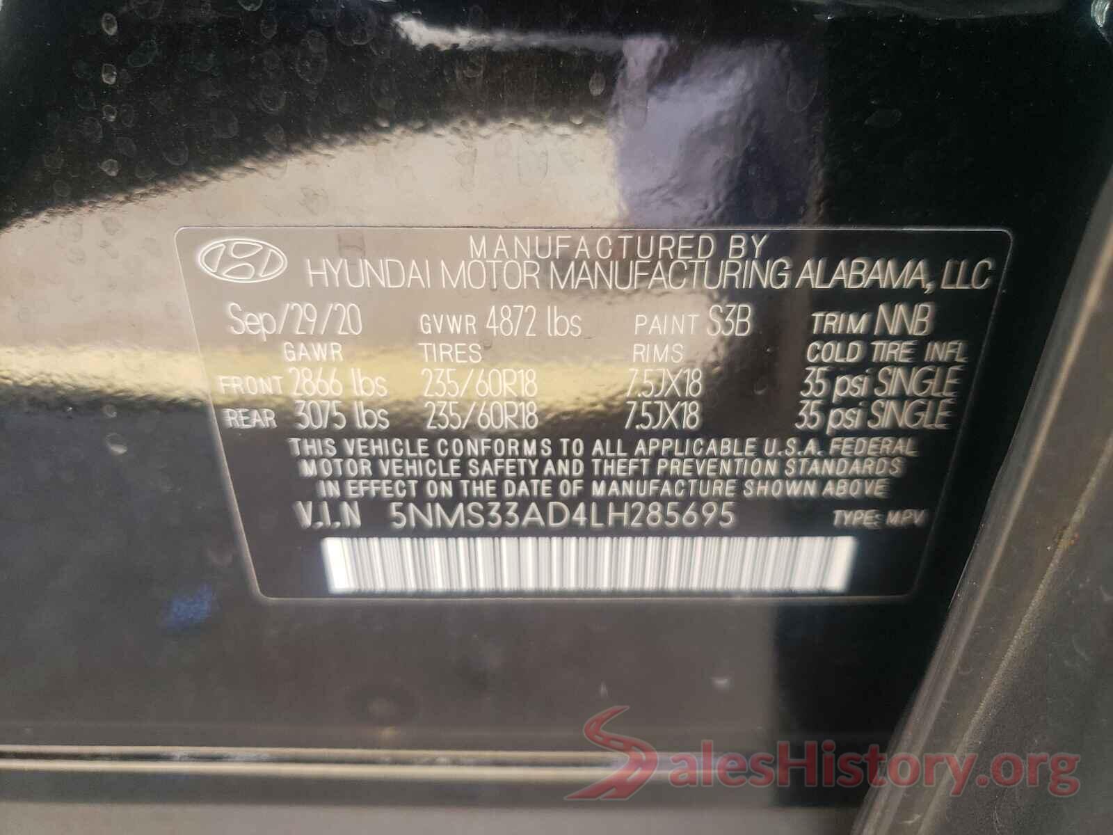 5NMS33AD4LH285695 2020 HYUNDAI SANTA FE