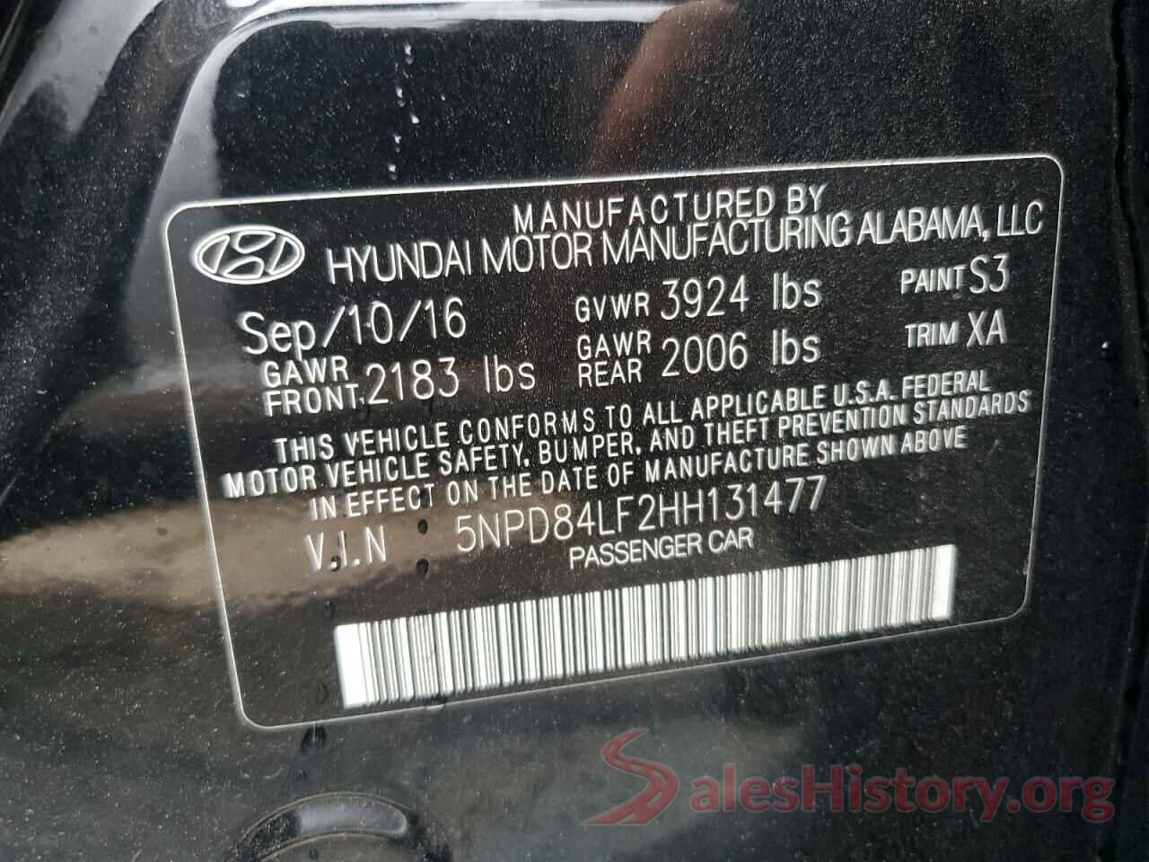 5NPD84LF2HH131477 2017 HYUNDAI ELANTRA