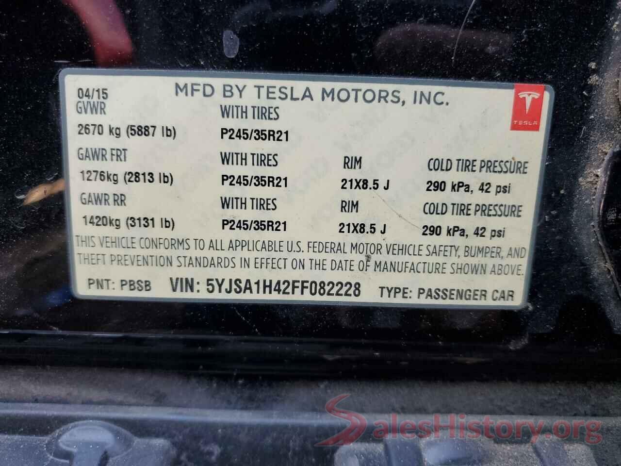 5YJSA1H42FF082228 2015 TESLA MODEL S