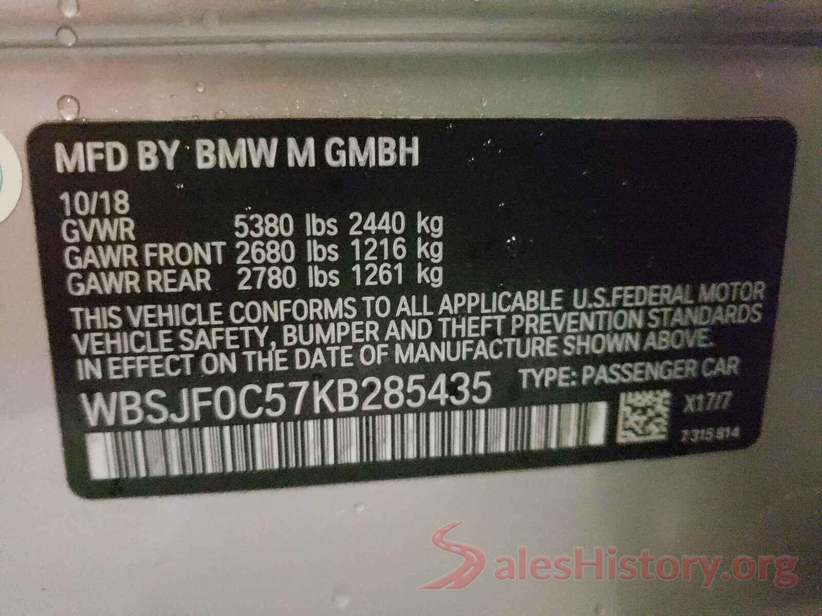 WBSJF0C57KB285435 2019 BMW M5