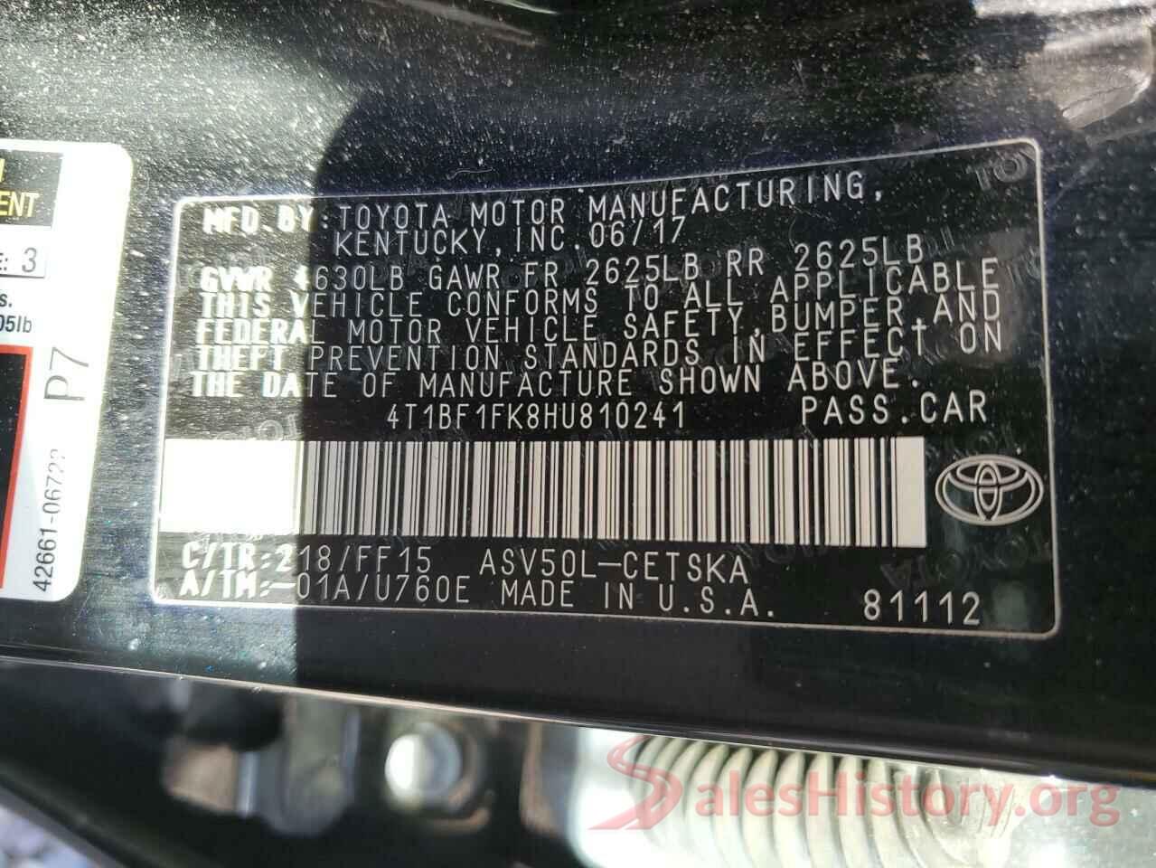 4T1BF1FK8HU810241 2017 TOYOTA CAMRY