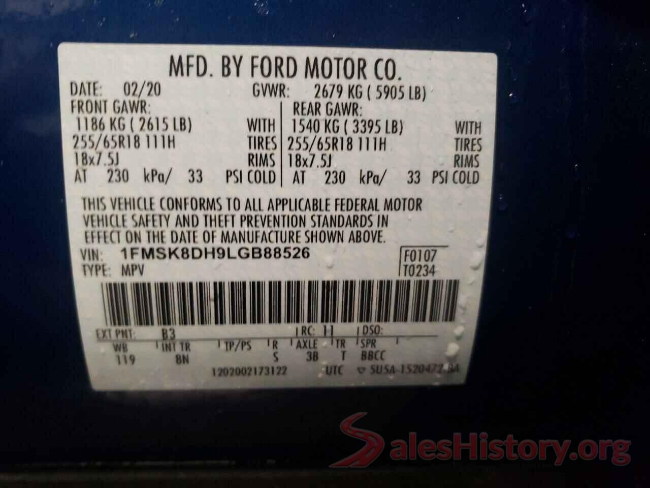 1FMSK8DH9LGB88526 2020 FORD EXPLORER