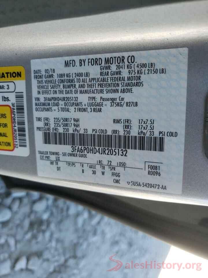 3FA6P0HD4JR205132 2018 FORD FUSION