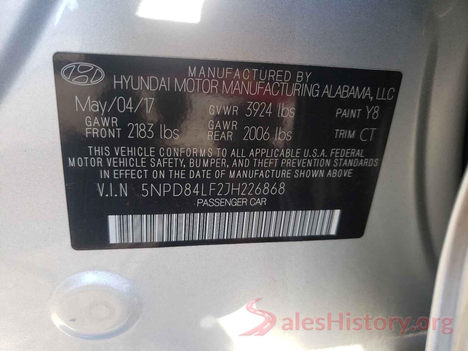 5NPD84LF2JH226868 2018 HYUNDAI ELANTRA