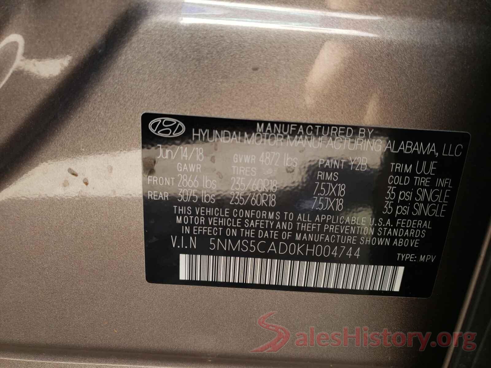 5NMS5CAD0KH004744 2019 HYUNDAI SANTA FE