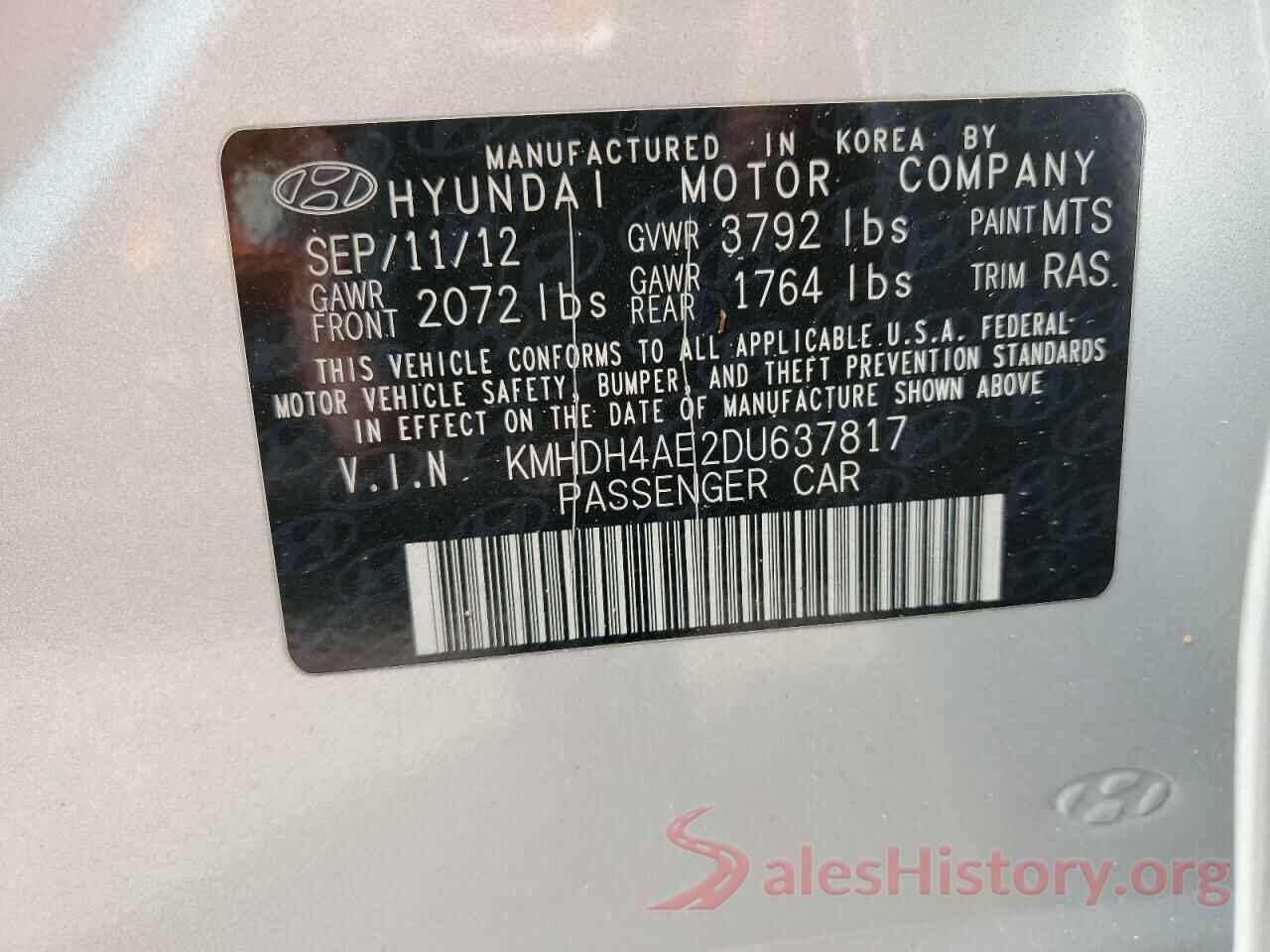 KMHDH4AE2DU637817 2013 HYUNDAI ELANTRA