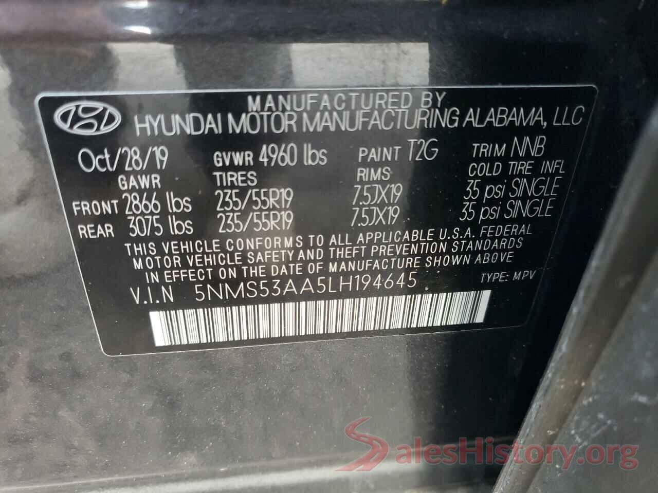 5NMS53AA5LH194645 2020 HYUNDAI SANTA FE