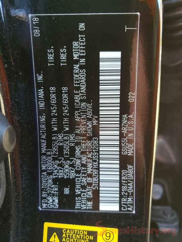 5TDBZRFHXJS912083 2018 TOYOTA HIGHLANDER