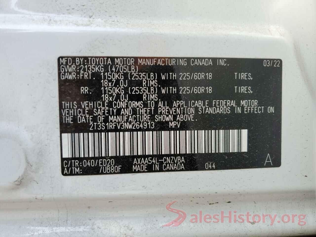 2T3S1RFV3NW264913 2022 TOYOTA RAV4