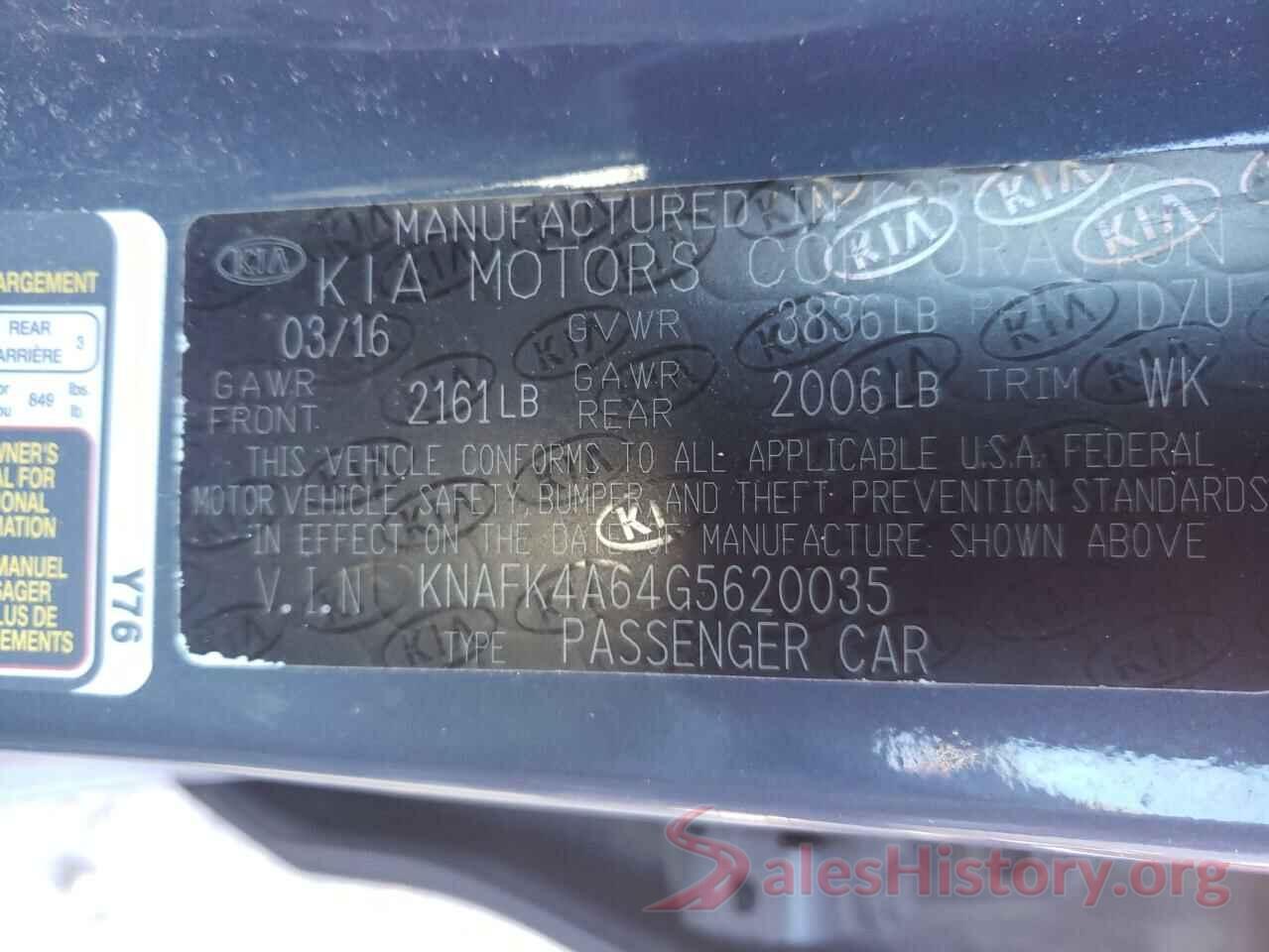 KNAFK4A64G5620035 2016 KIA FORTE