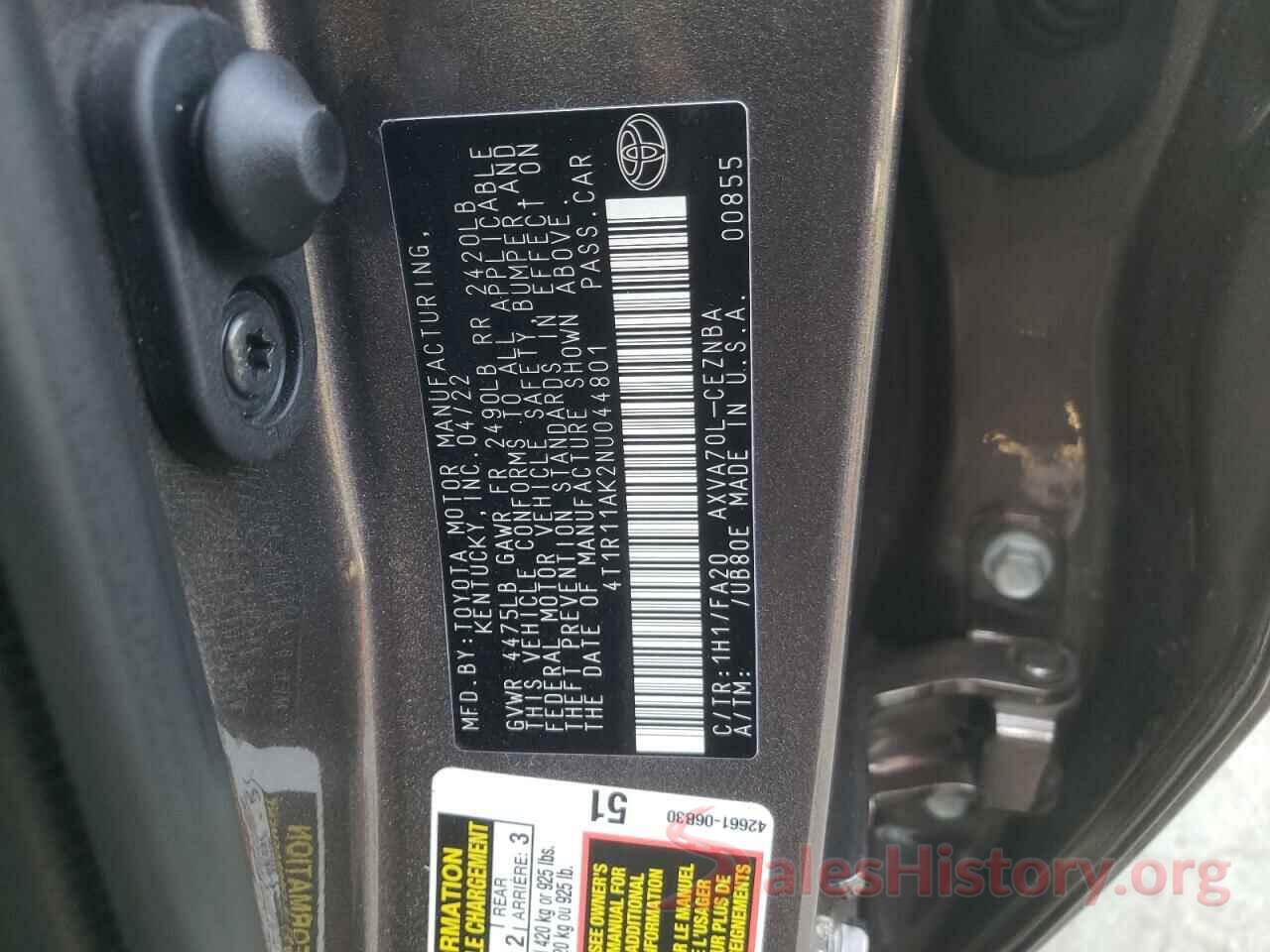 4T1R11AK2NU044801 2022 TOYOTA CAMRY