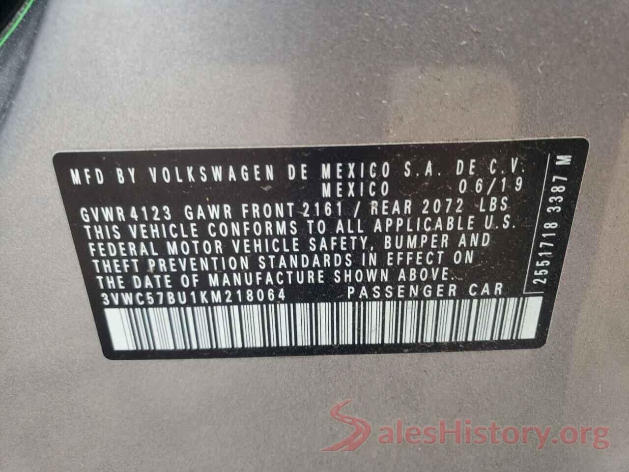 3VWC57BU1KM218064 2019 VOLKSWAGEN JETTA