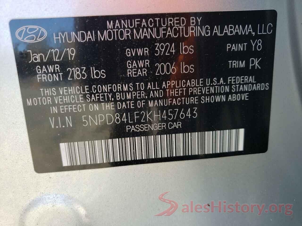 5NPD84LF2KH457643 2019 HYUNDAI ELANTRA