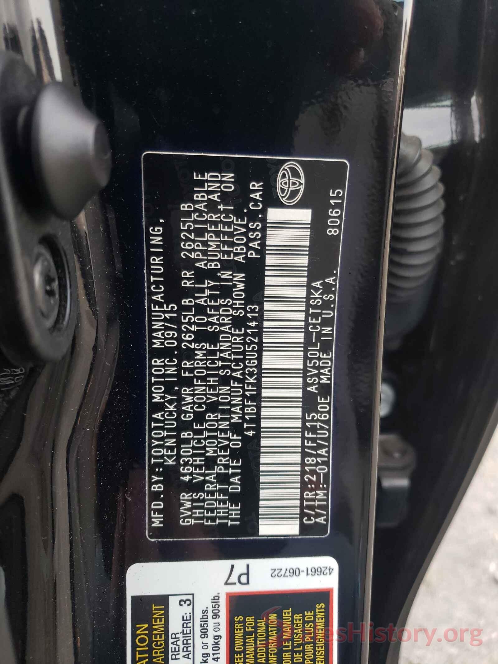 4T1BF1FK3GU521413 2016 TOYOTA CAMRY