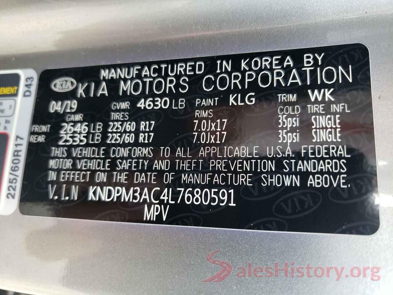 KNDPM3AC4L7680591 2020 KIA SPORTAGE