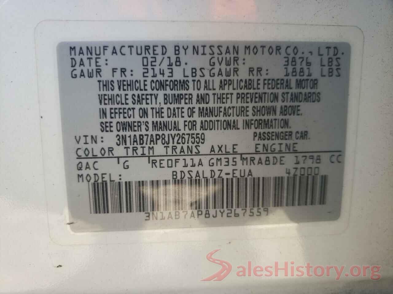 3N1AB7AP8JY267559 2018 NISSAN SENTRA