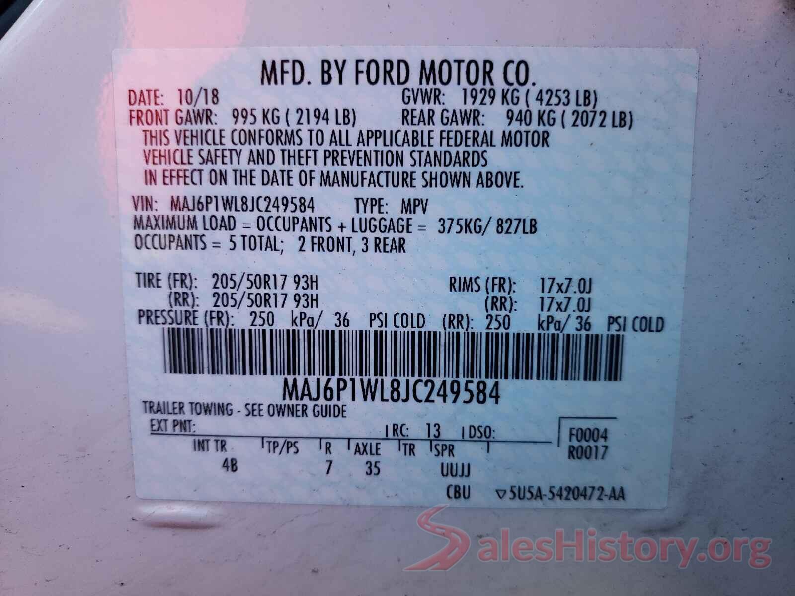 MAJ6P1WL8JC249584 2018 FORD ALL OTHER