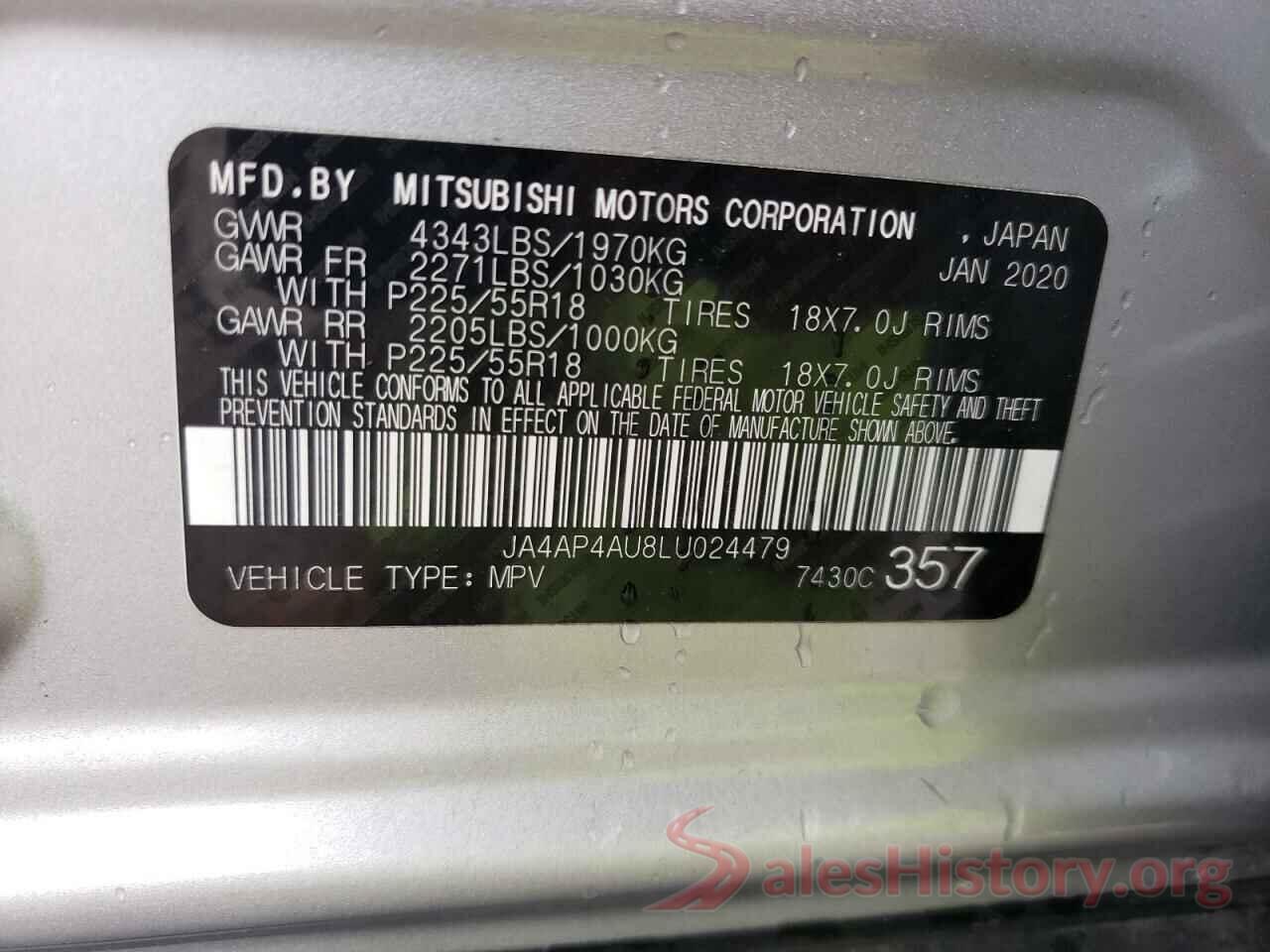 JA4AP4AU8LU024479 2020 MITSUBISHI OUTLANDER