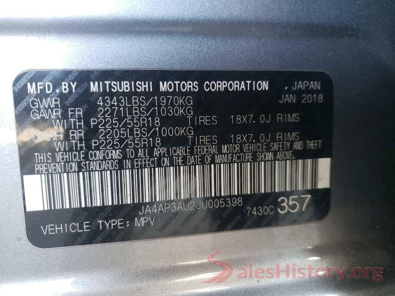 JA4AP3AU2JU005398 2018 MITSUBISHI OUTLANDER