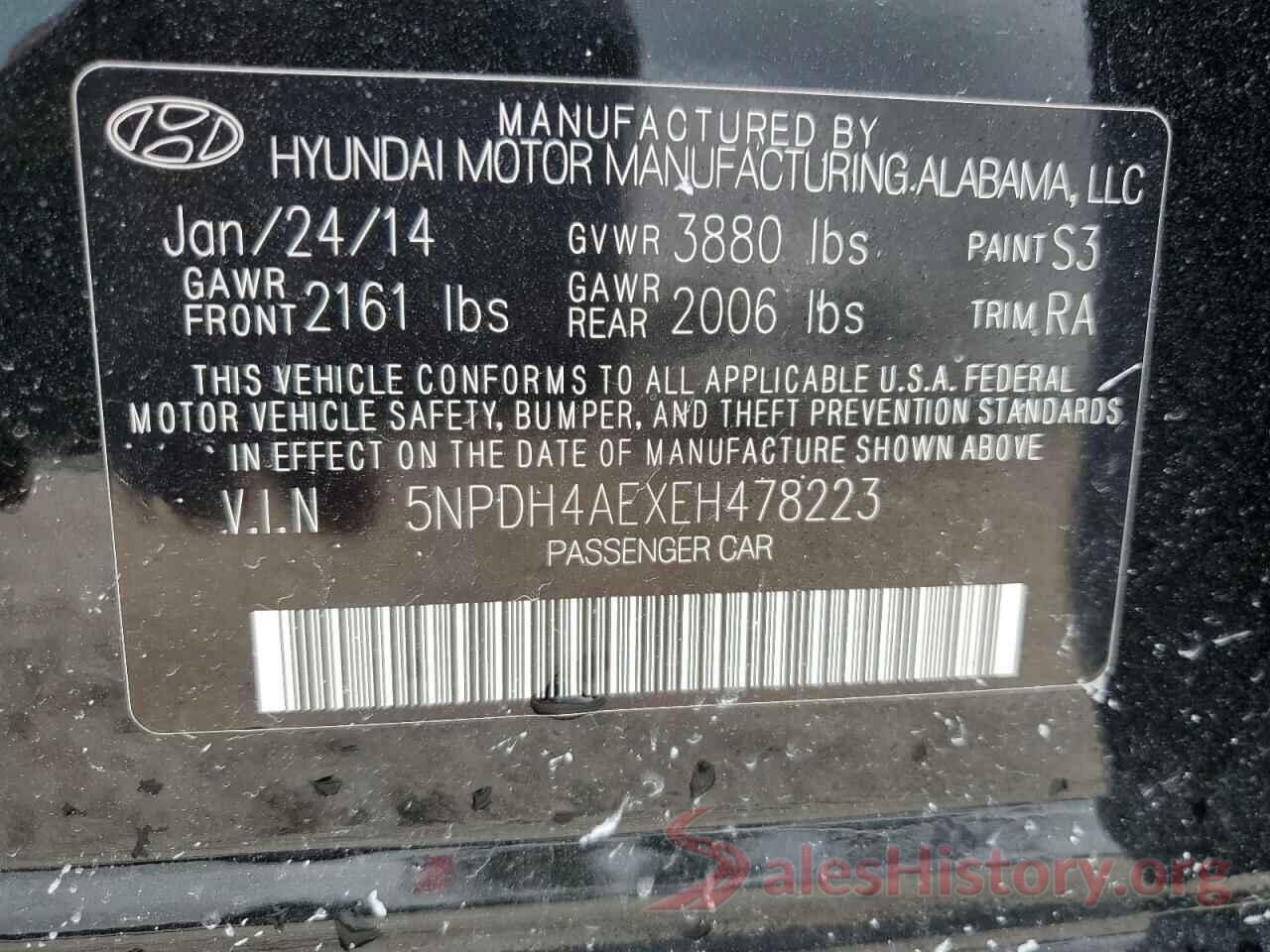 5NPDH4AEXEH478223 2014 HYUNDAI ELANTRA