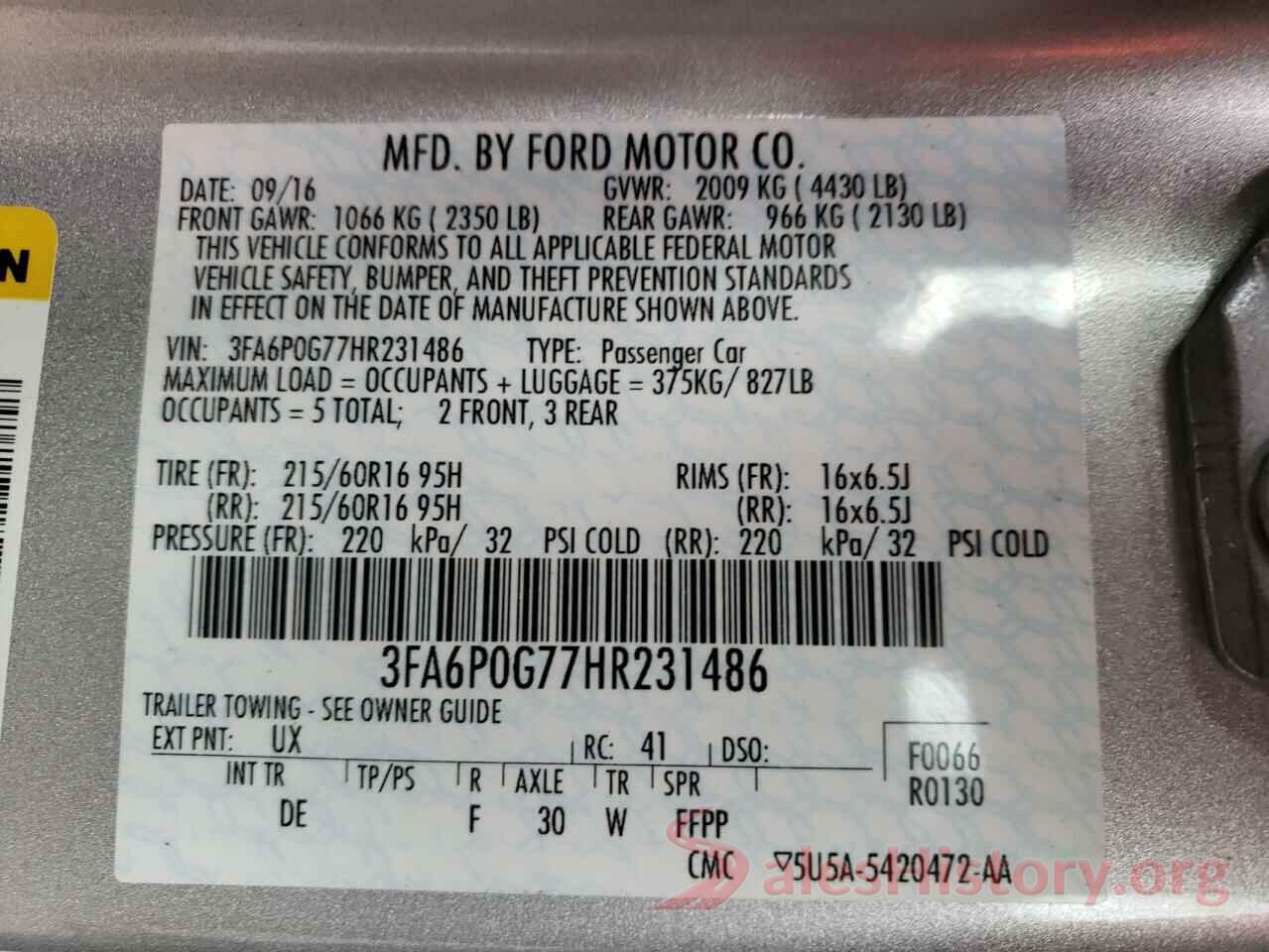 3FA6P0G77HR231486 2017 FORD FUSION