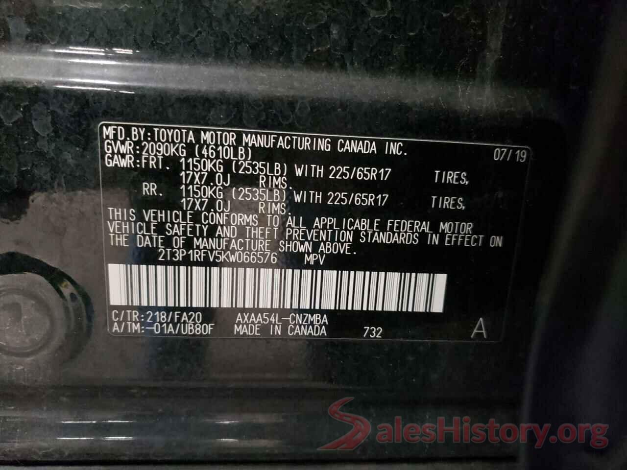 2T3P1RFV5KW066576 2019 TOYOTA RAV4