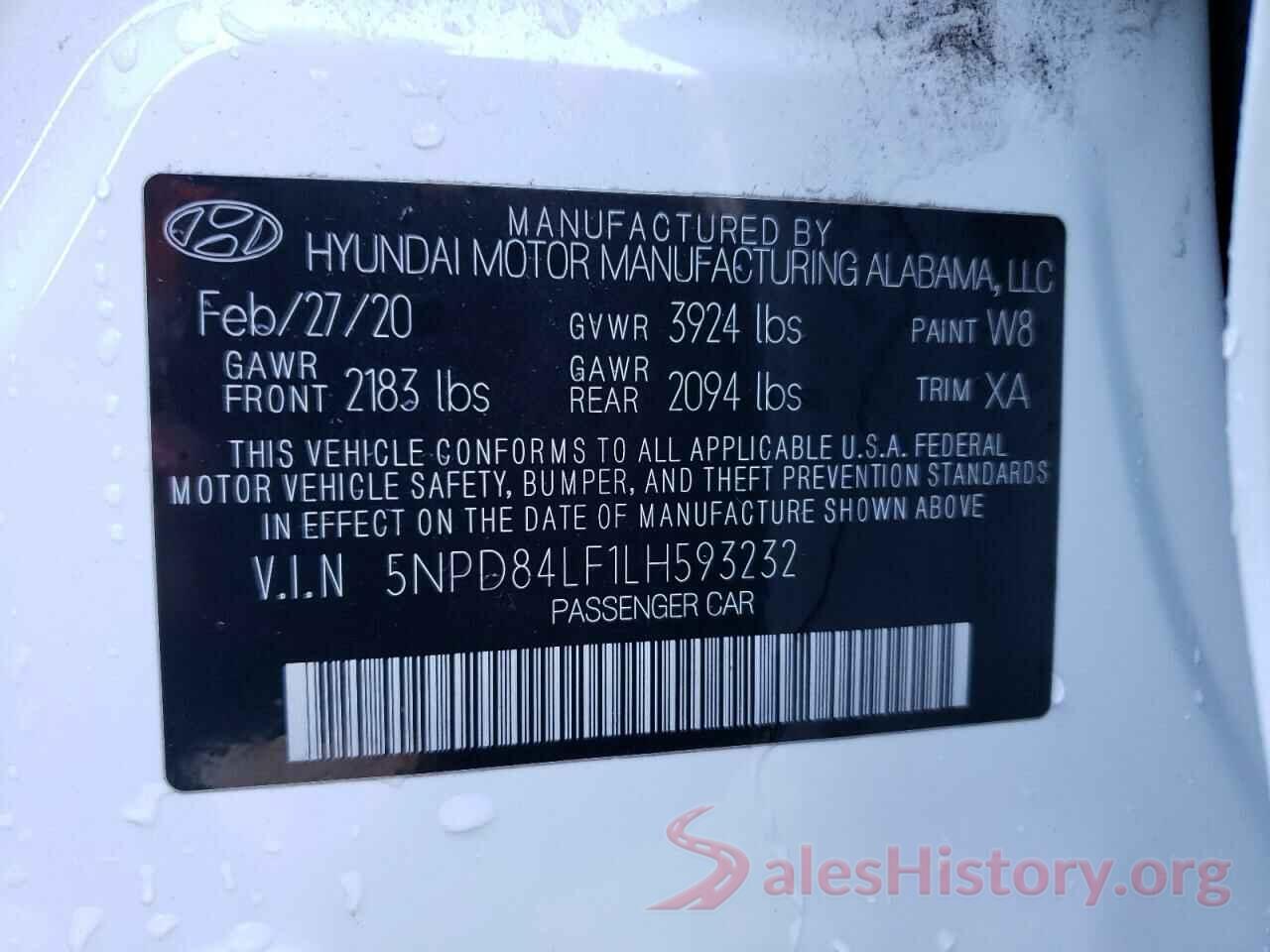 5NPD84LF1LH593232 2020 HYUNDAI ELANTRA