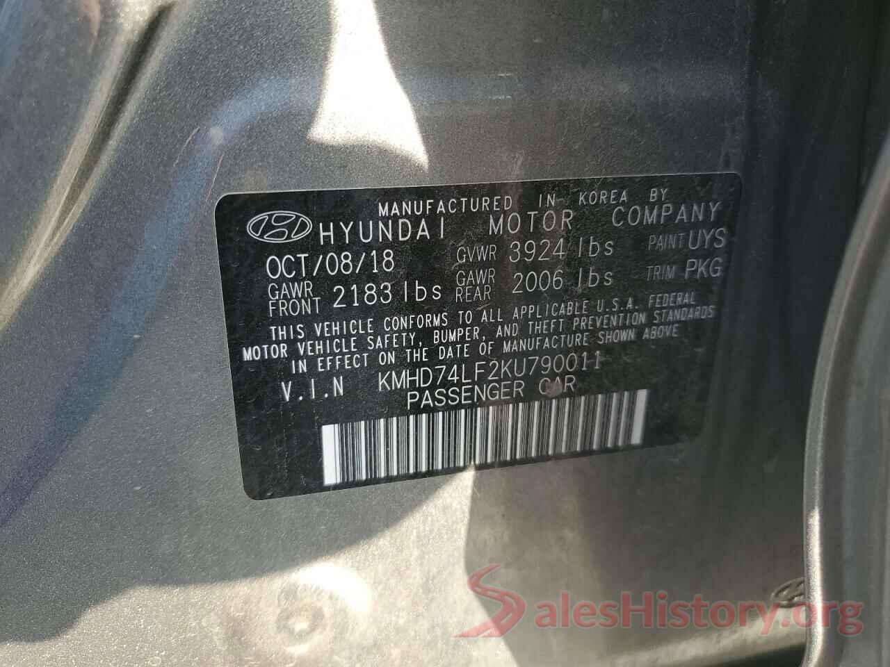 KMHD74LF2KU790011 2019 HYUNDAI ELANTRA