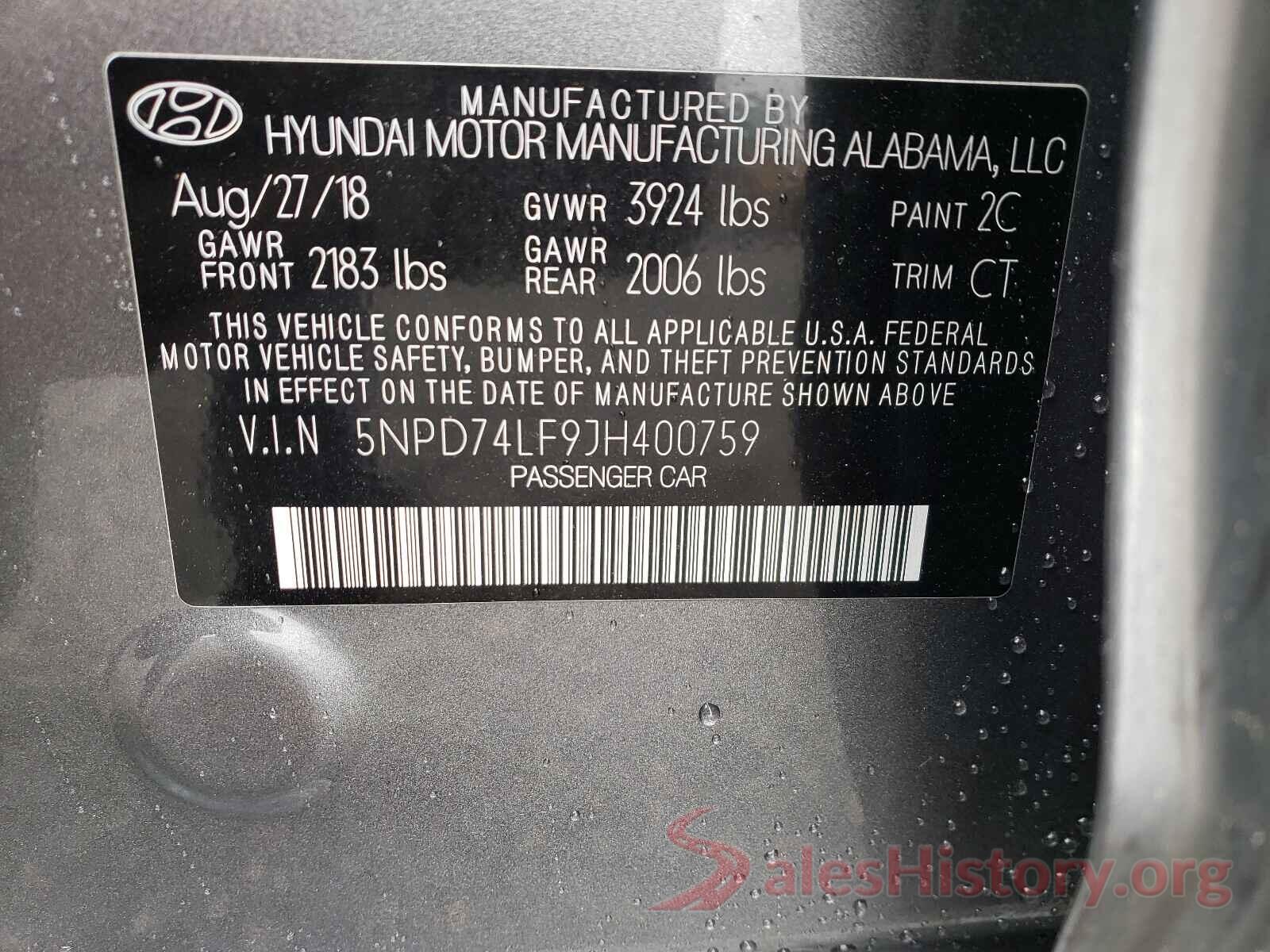 5NPD74LF9JH400759 2018 HYUNDAI ELANTRA