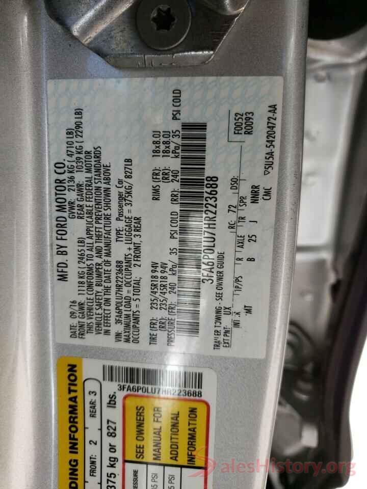 3FA6P0LU7HR223688 2017 FORD FUSION