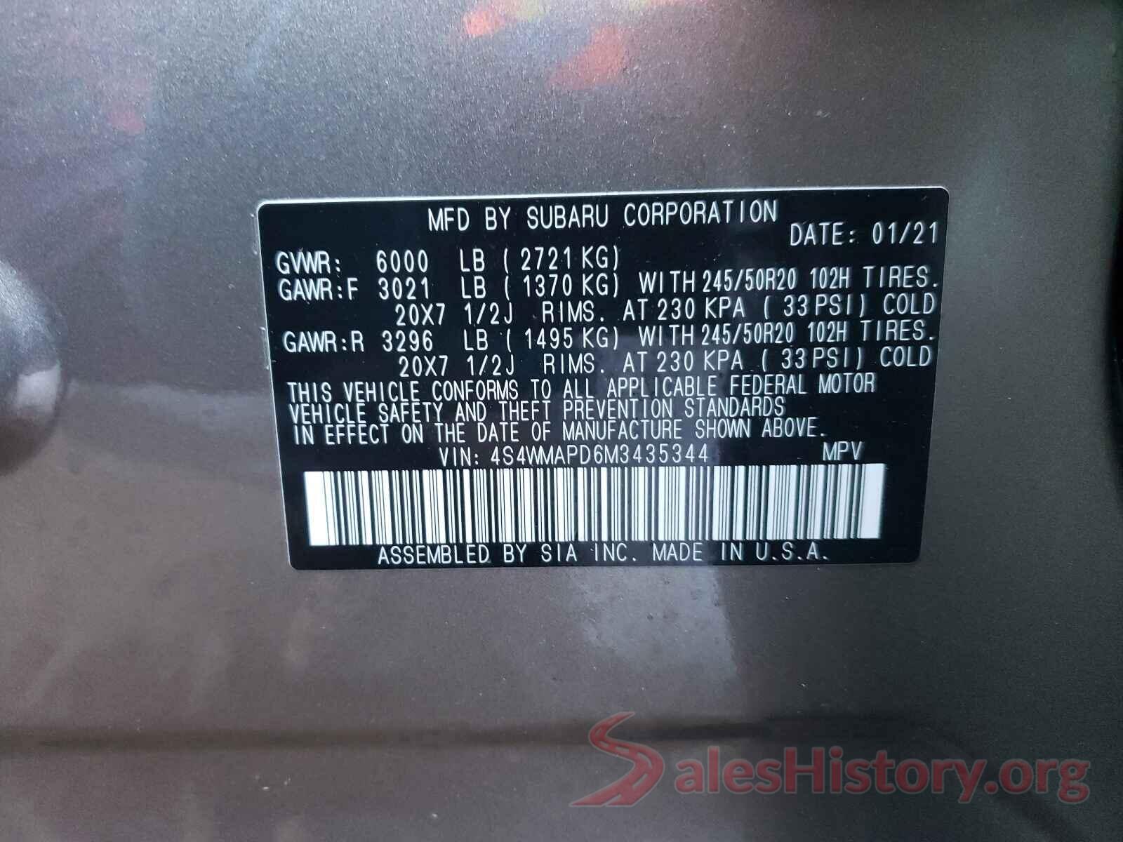 4S4WMAPD6M3435344 2021 SUBARU ASCENT