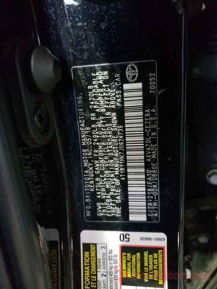 4T1B11HK7JU624739 2018 TOYOTA CAMRY