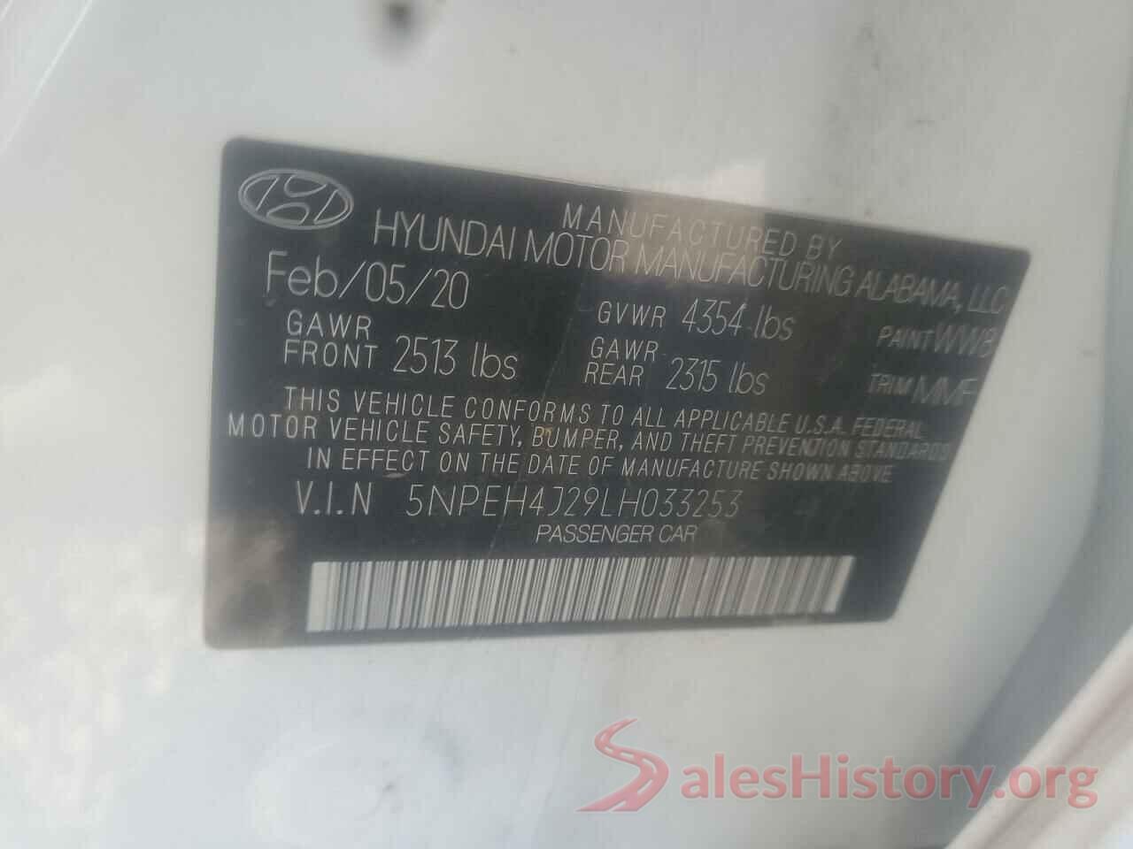 5NPEH4J29LH033253 2020 HYUNDAI SONATA