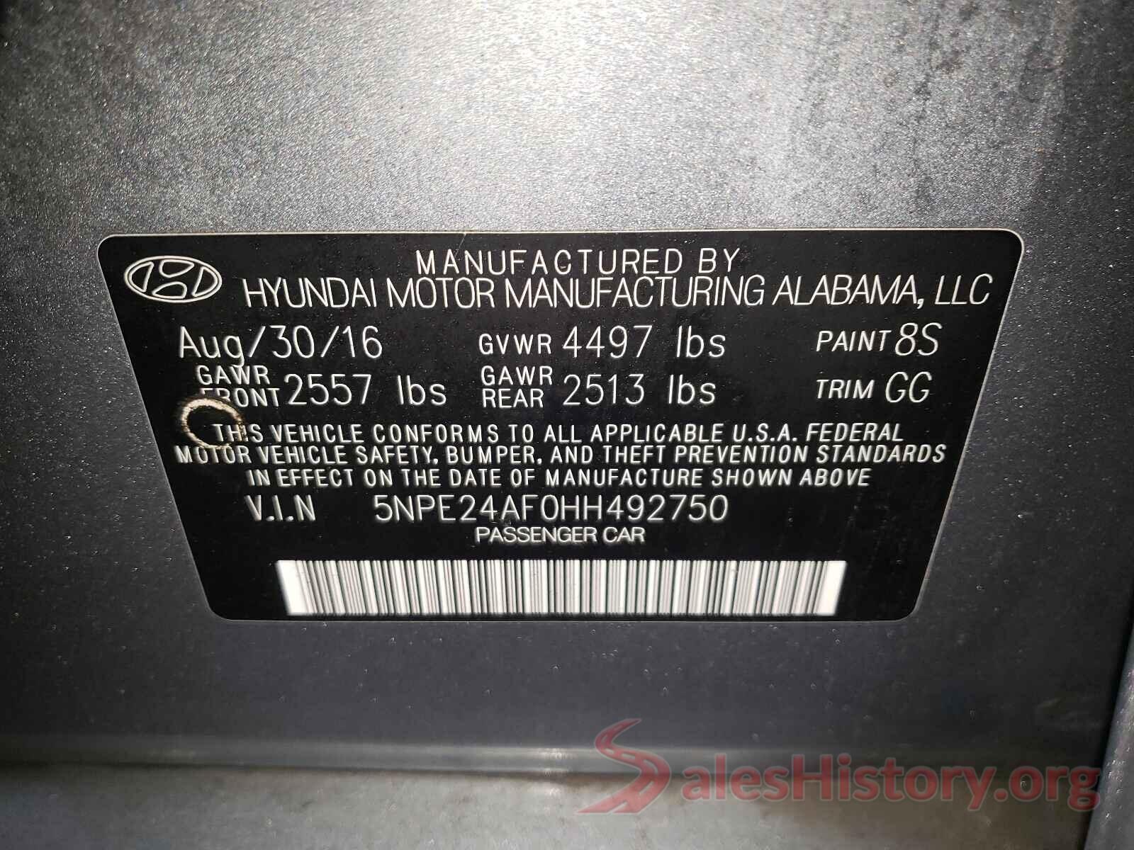 5NPE24AF0HH492750 2017 HYUNDAI SONATA