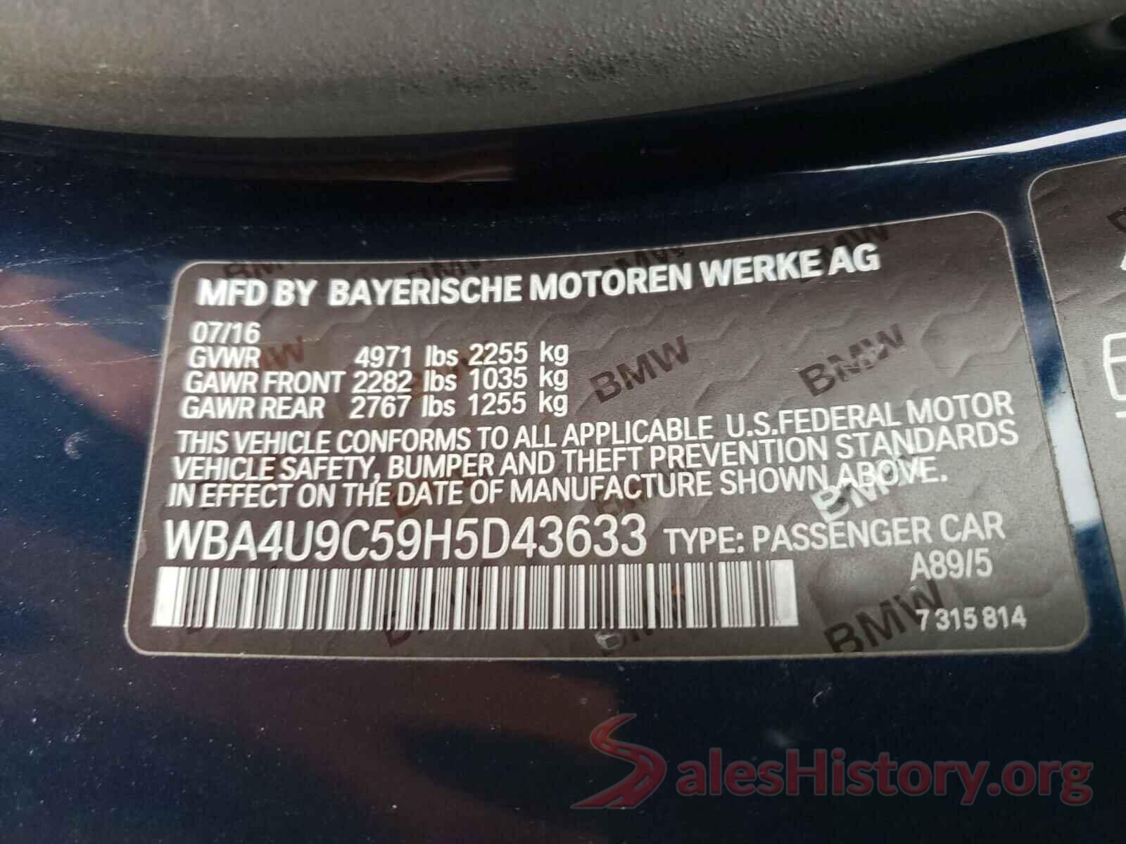 WBA4U9C59H5D43633 2017 BMW 4 SERIES