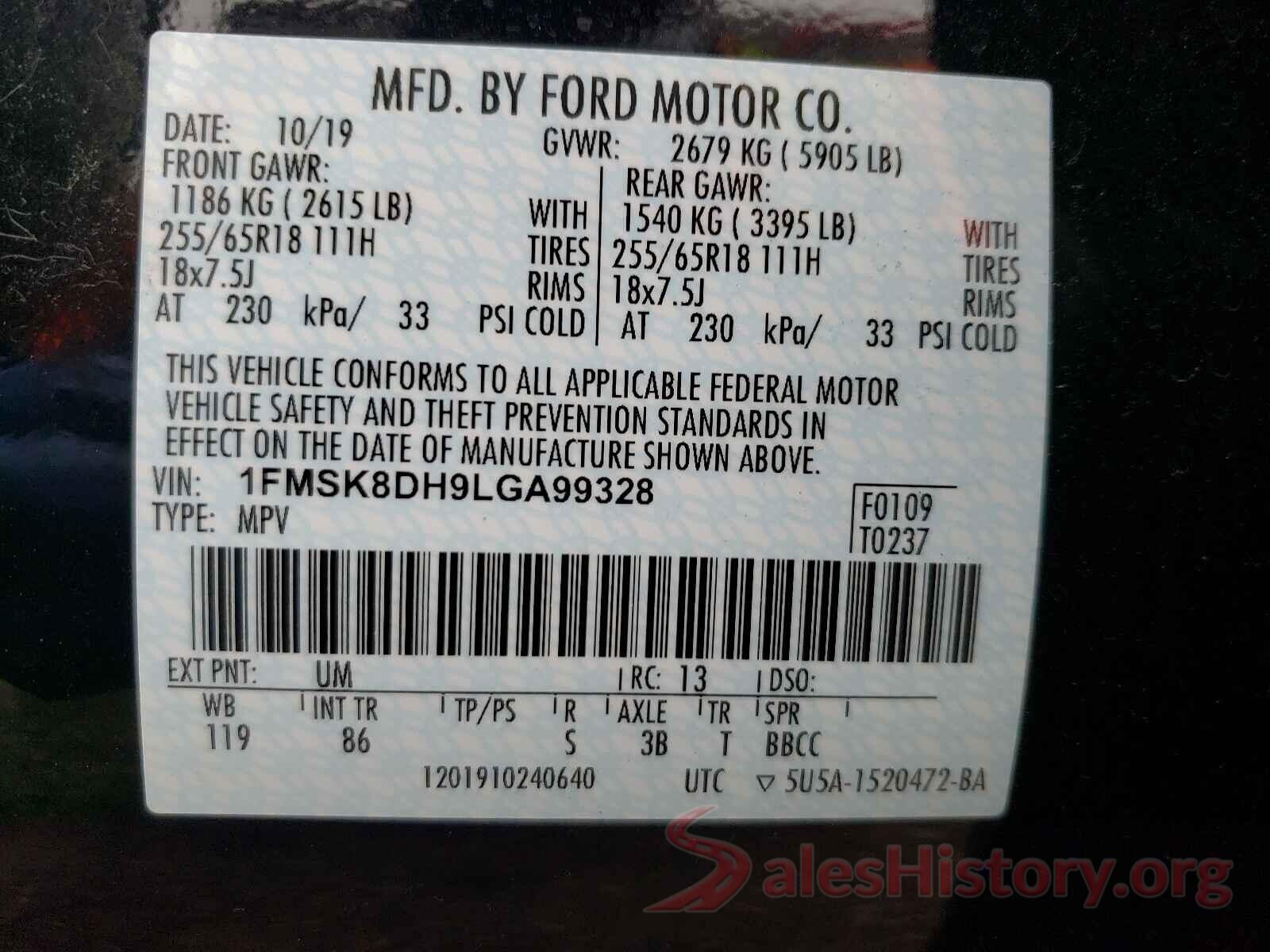 1FMSK8DH9LGA99328 2020 FORD EXPLORER