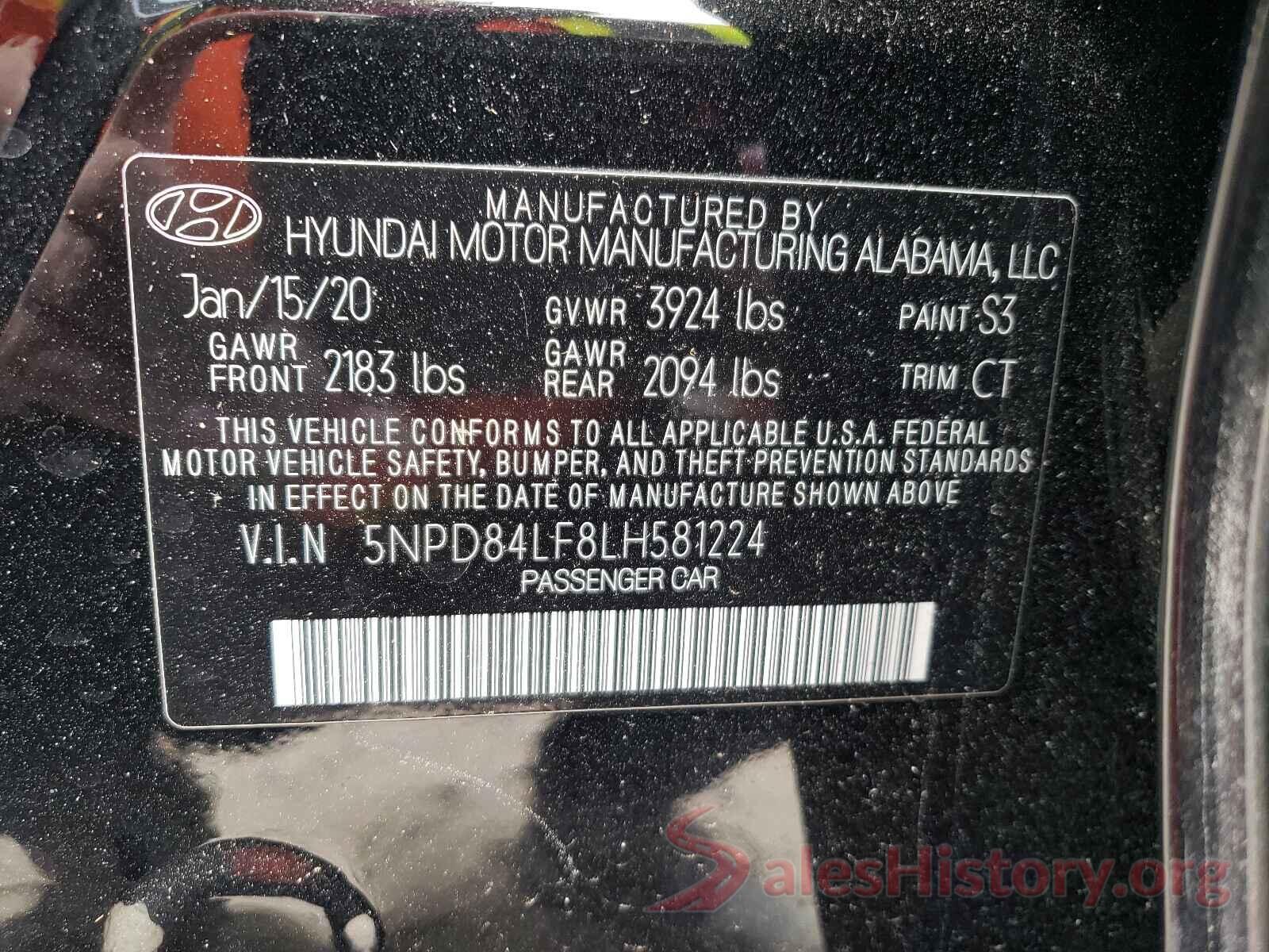 5NPD84LF8LH581224 2020 HYUNDAI ELANTRA