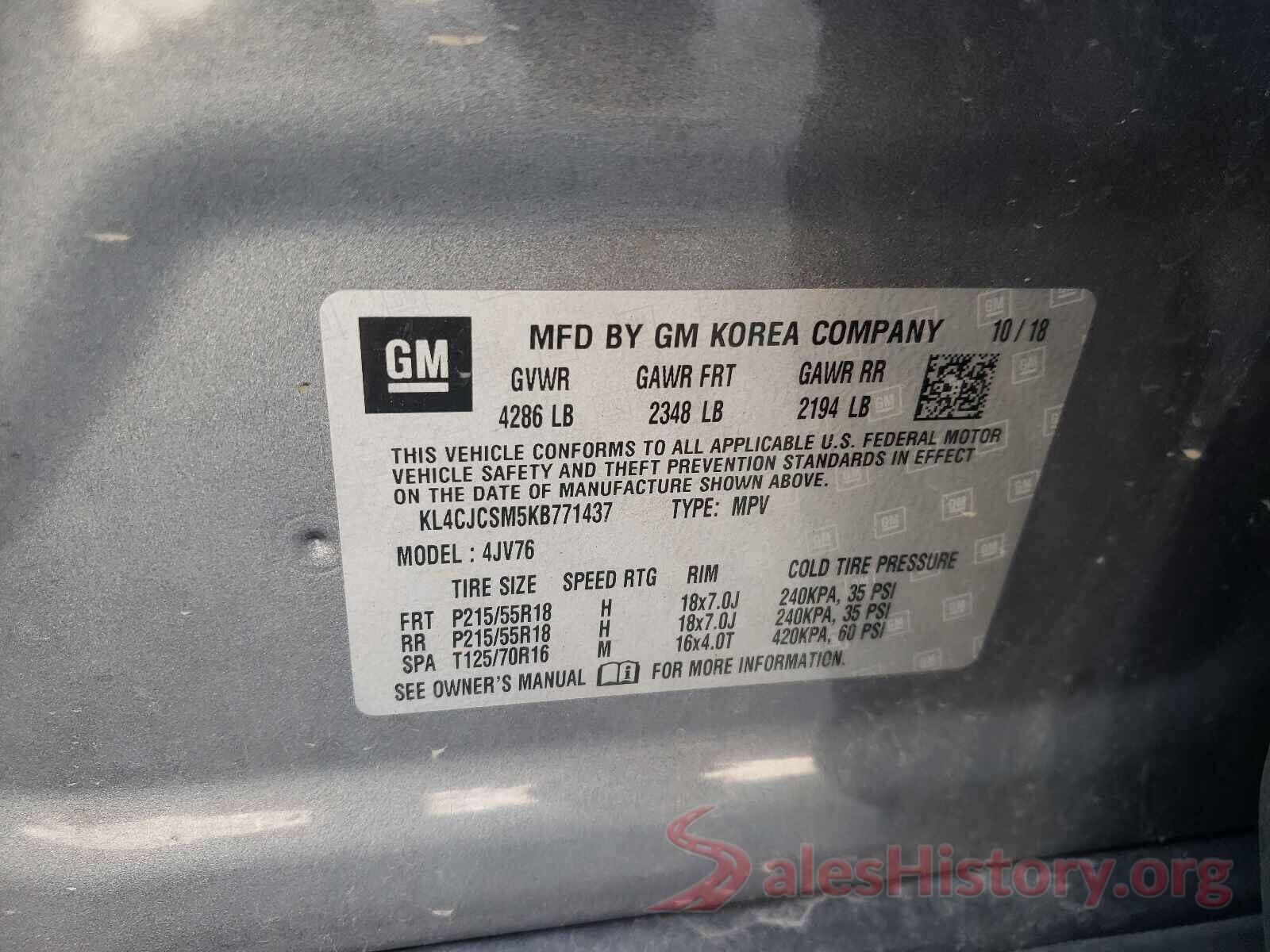 KL4CJCSM5KB771437 2019 BUICK ENCORE