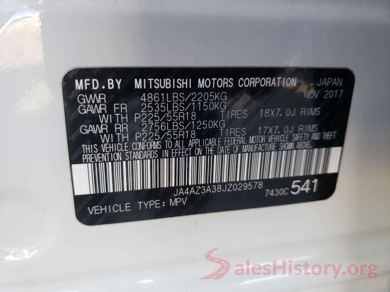 JA4AZ3A38JZ029578 2018 MITSUBISHI OUTLANDER