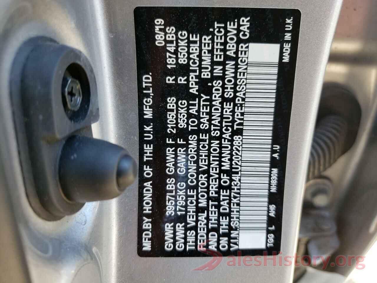 SHHFK7H34LU202288 2020 HONDA CIVIC