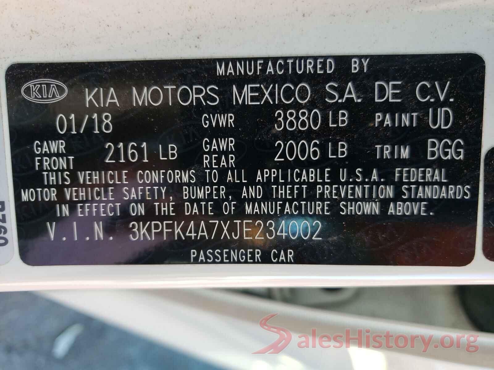 3KPFK4A7XJE234002 2018 KIA FORTE