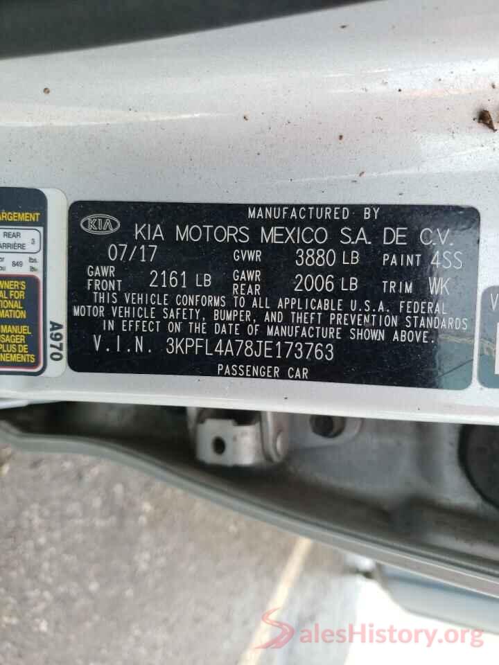 3KPFL4A78JE173763 2018 KIA FORTE