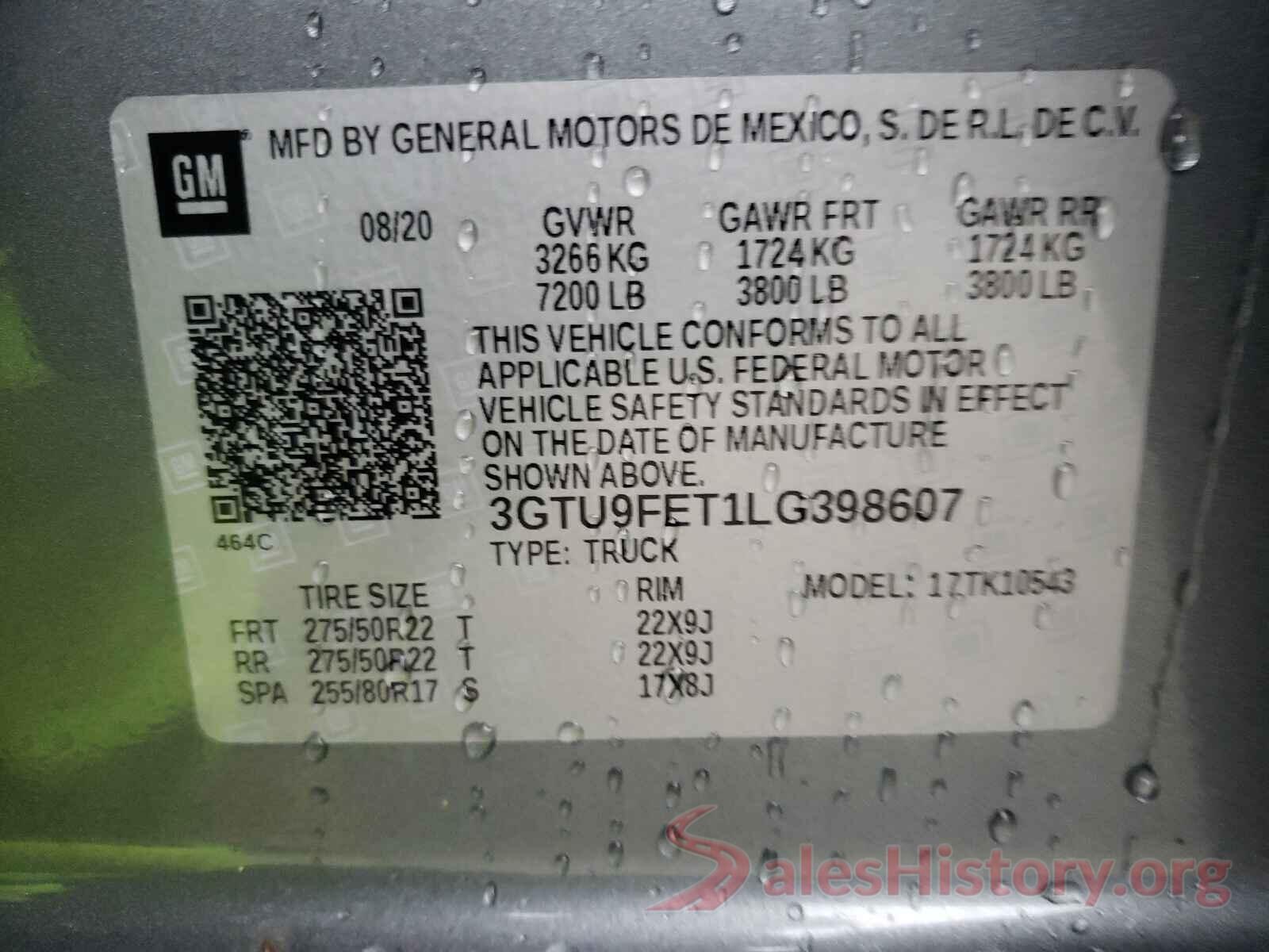 3GTU9FET1LG398607 2020 GMC SIERRA